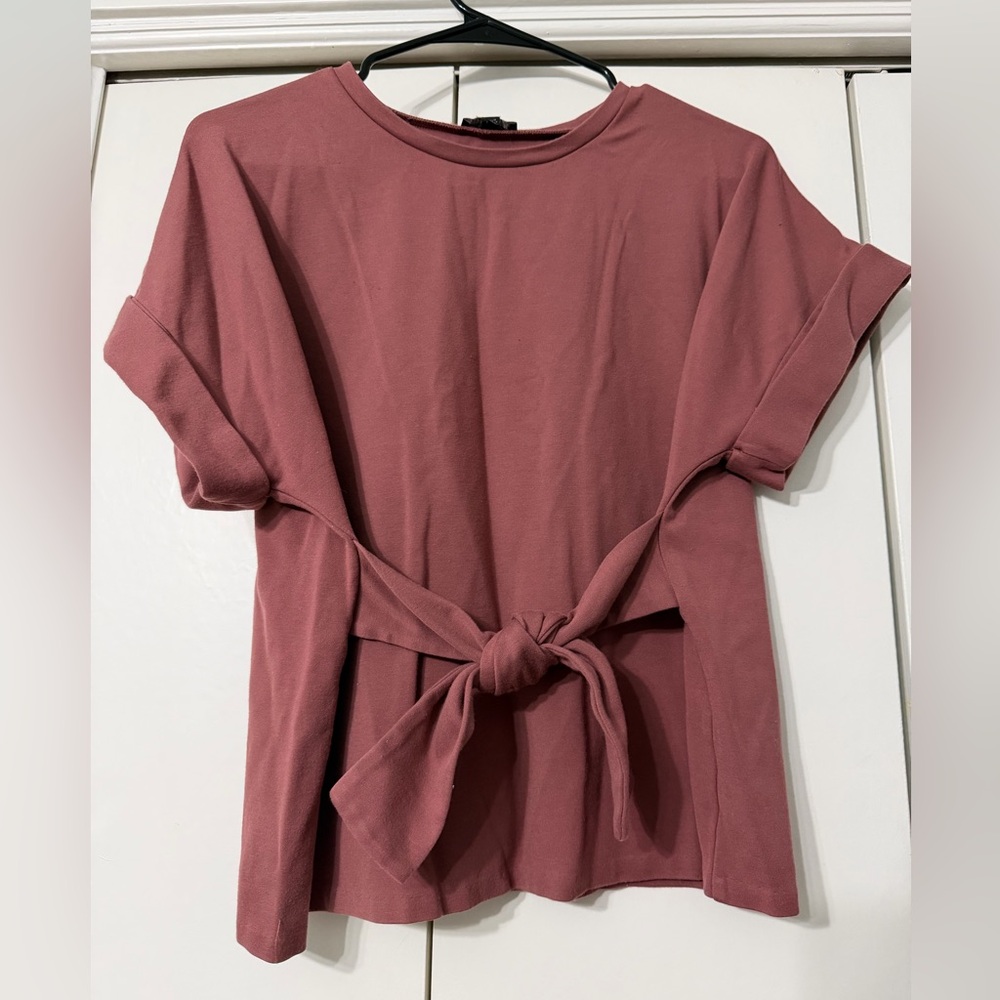 Express Pink Tie Waist Roll Sleeve Blouse in a Pink Mauve Color Size Small